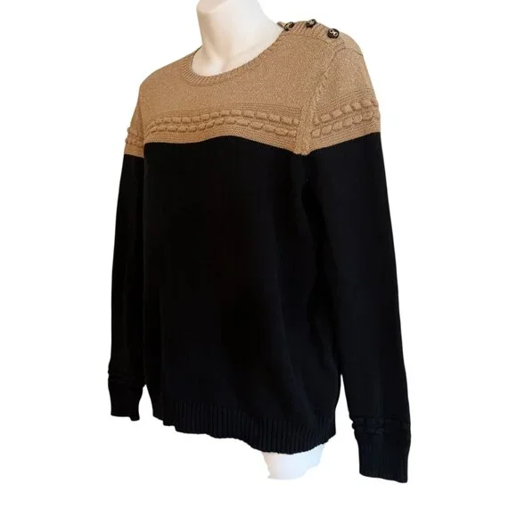 Charter Club Metallic Colorblock Sweater | PM | Black & Gold Holiday Knit - Picture 3 of 9